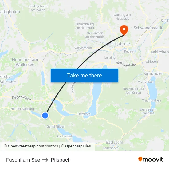 Fuschl am See to Pilsbach map
