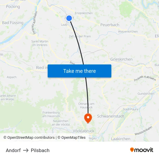 Andorf to Pilsbach map