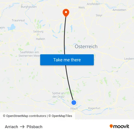 Arriach to Pilsbach map