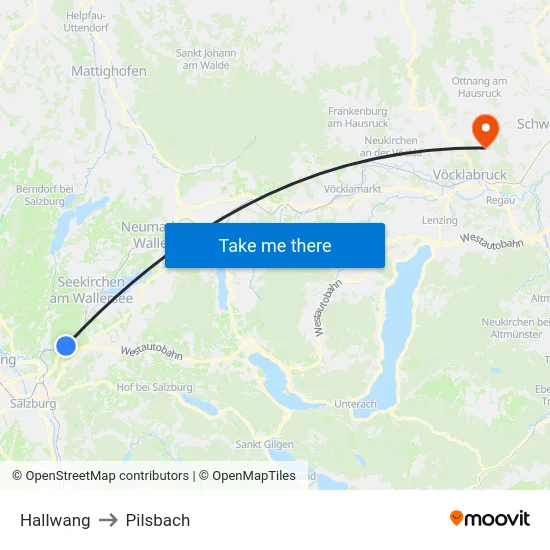 Hallwang to Pilsbach map