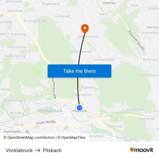Vöcklabruck to Pilsbach map