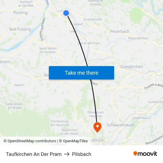 Taufkirchen An Der Pram to Pilsbach map