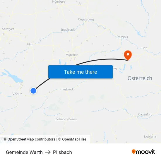 Gemeinde Warth to Pilsbach map
