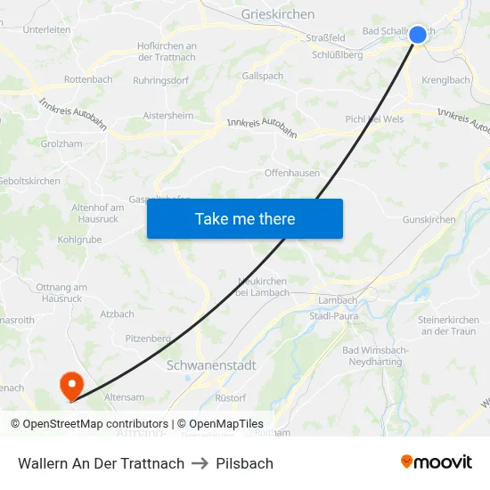 Wallern An Der Trattnach to Pilsbach map