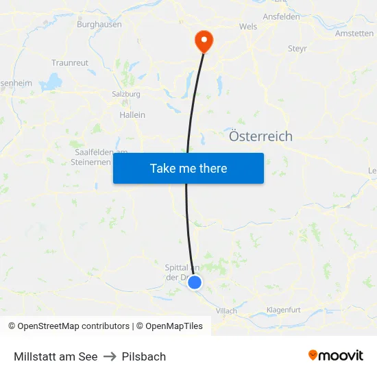 Millstatt am See to Pilsbach map