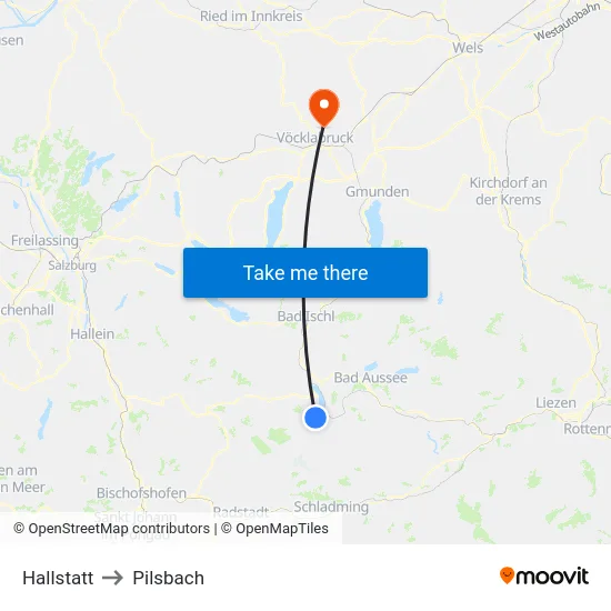 Hallstatt to Pilsbach map