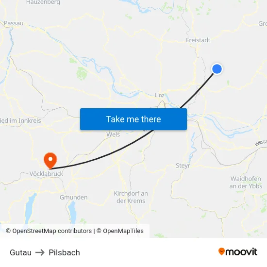 Gutau to Pilsbach map