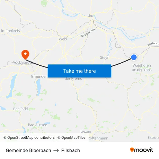 Gemeinde Biberbach to Pilsbach map