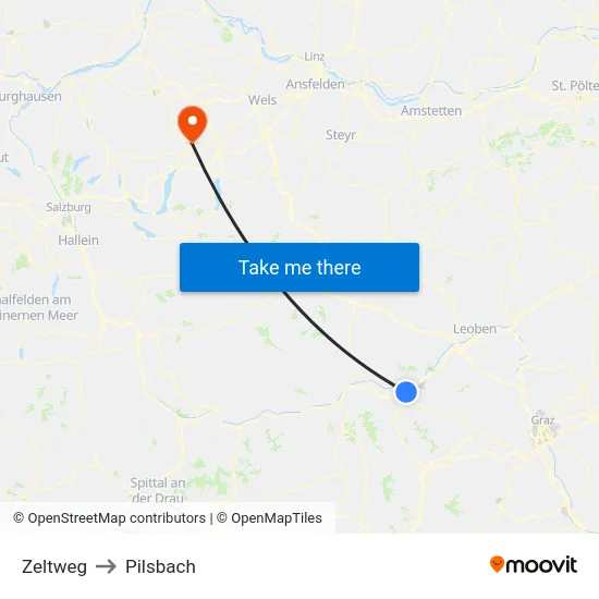 Zeltweg to Pilsbach map