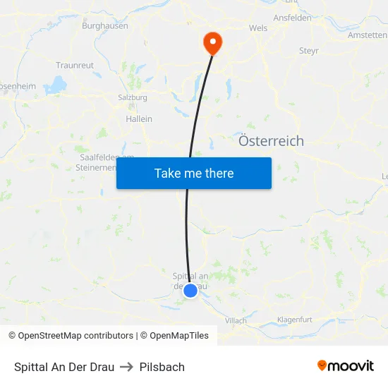 Spittal An Der Drau to Pilsbach map