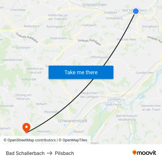 Bad Schallerbach to Pilsbach map