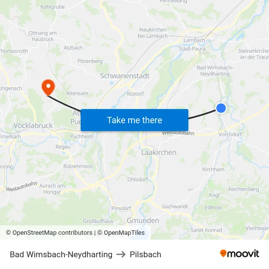Bad Wimsbach-Neydharting to Pilsbach map