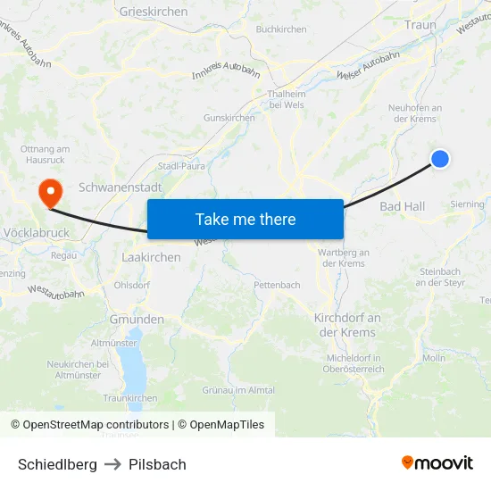 Schiedlberg to Pilsbach map