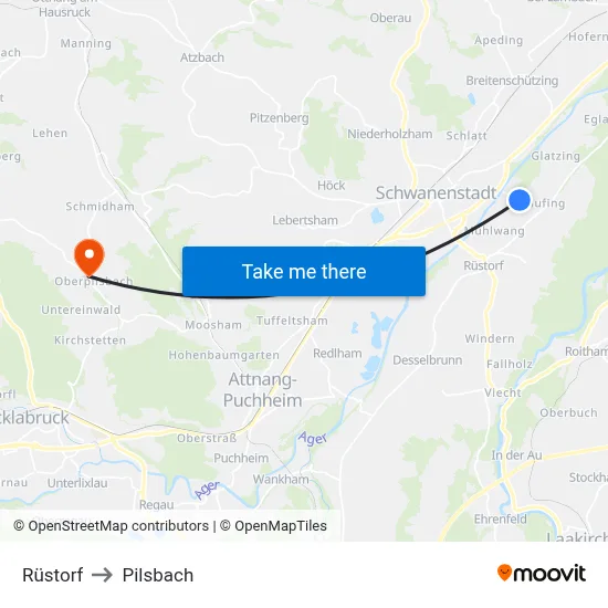 Rüstorf to Pilsbach map