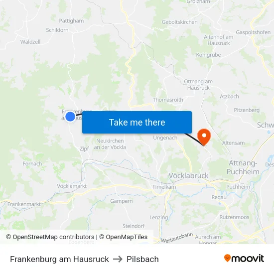 Frankenburg am Hausruck to Pilsbach map