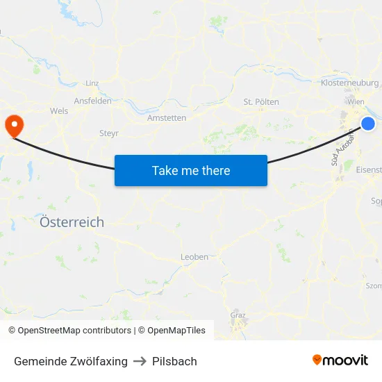 Gemeinde Zwölfaxing to Pilsbach map