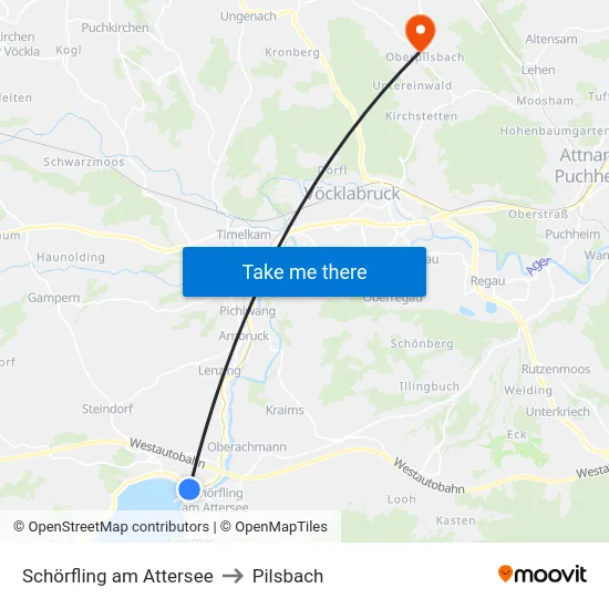 Schörfling am Attersee to Pilsbach map