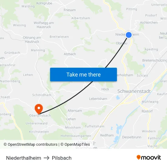 Niederthalheim to Pilsbach map