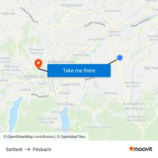 Sattledt to Pilsbach map