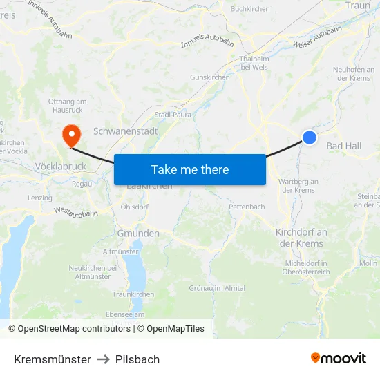 Kremsmünster to Pilsbach map