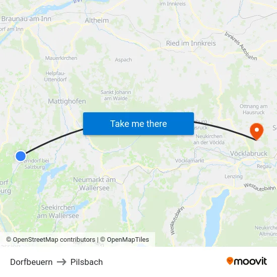 Dorfbeuern to Pilsbach map