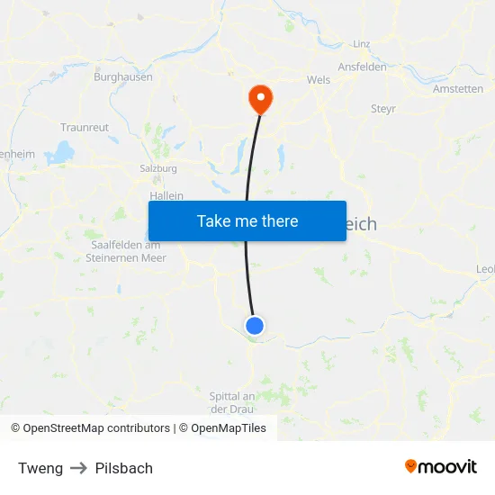 Tweng to Pilsbach map