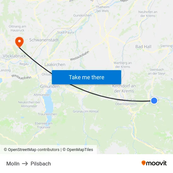 Molln to Pilsbach map