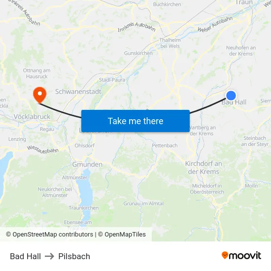 Bad Hall to Pilsbach map