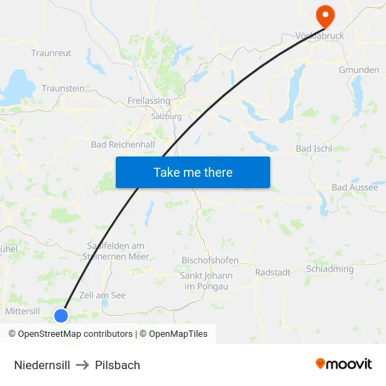 Niedernsill to Pilsbach map