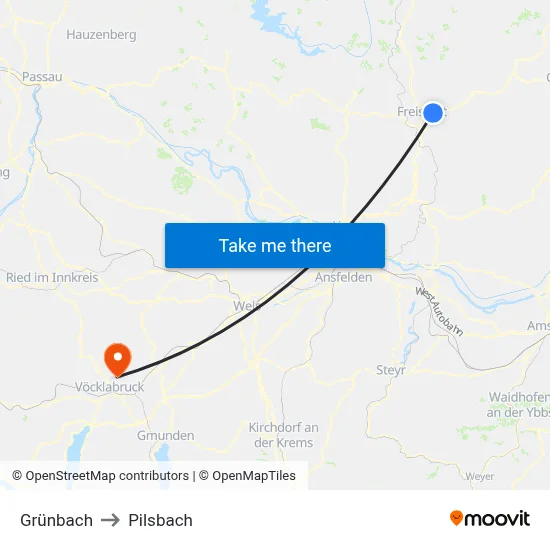 Grünbach to Pilsbach map
