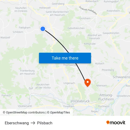 Eberschwang to Pilsbach map