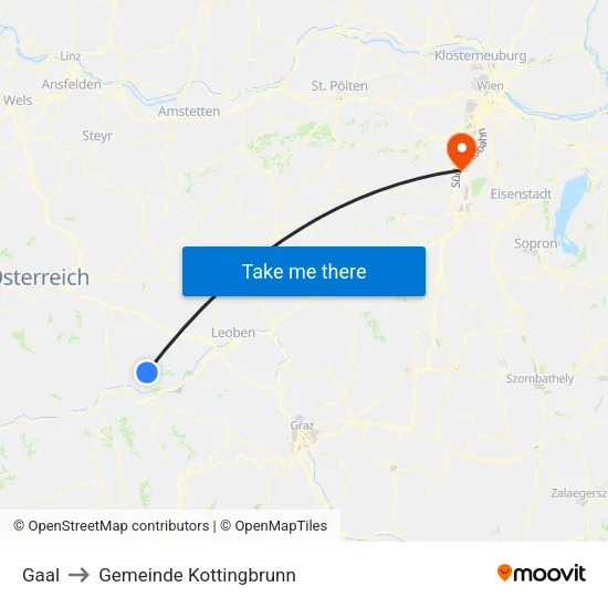 Gaal to Gemeinde Kottingbrunn map