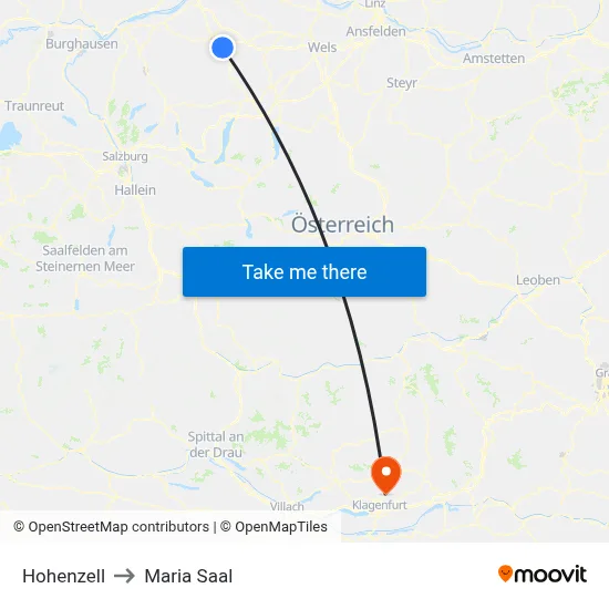 Hohenzell to Maria Saal map