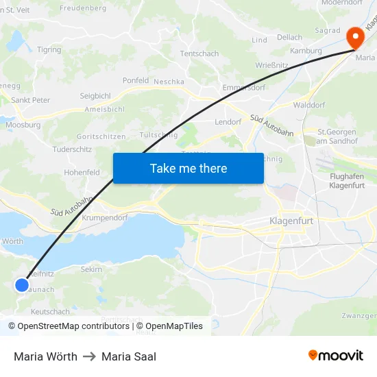 Maria Wörth to Maria Saal map
