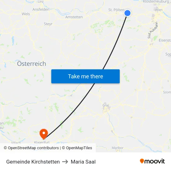 Gemeinde Kirchstetten to Maria Saal map