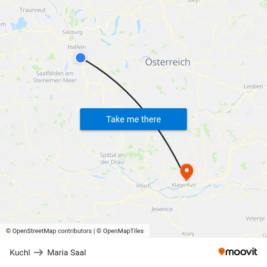Kuchl to Maria Saal map