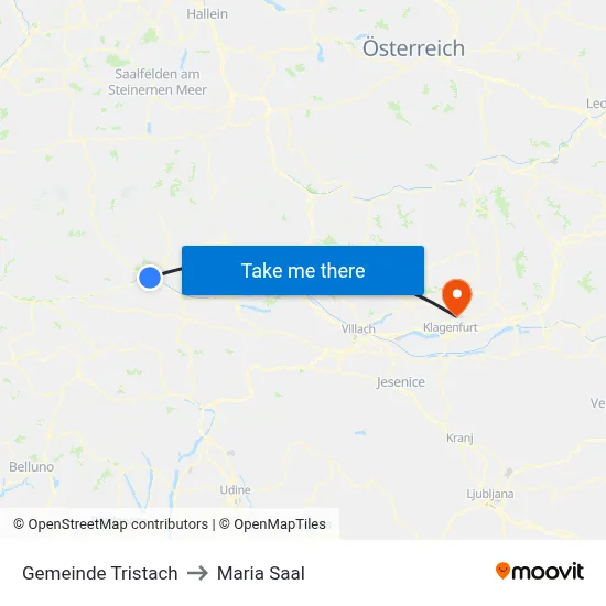Gemeinde Tristach to Maria Saal map