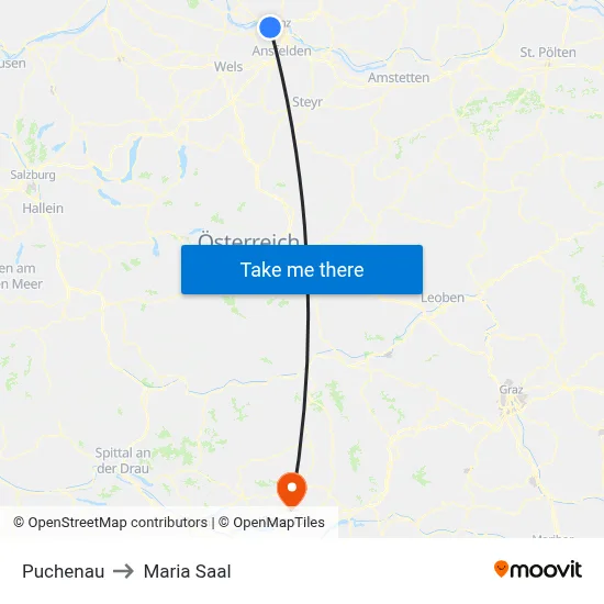 Puchenau to Maria Saal map