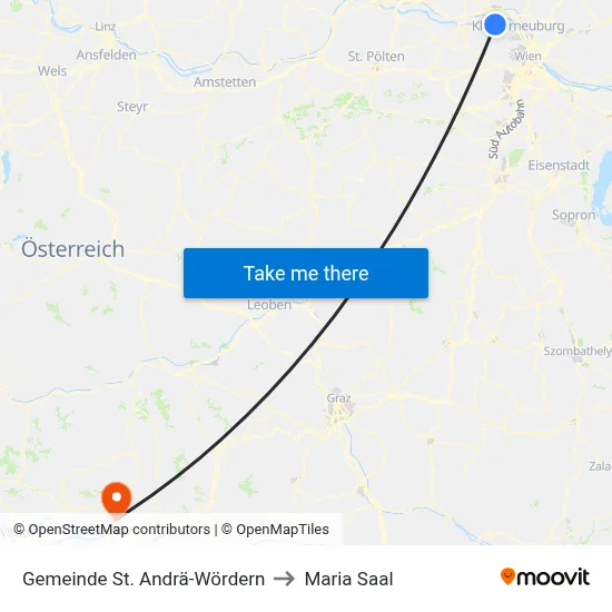Gemeinde St. Andrä-Wördern to Maria Saal map