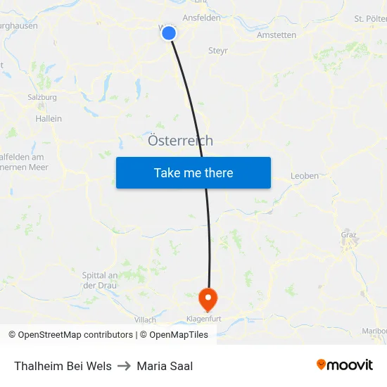 Thalheim Bei Wels to Maria Saal map
