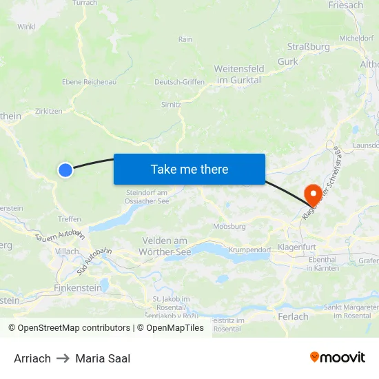Arriach to Maria Saal map
