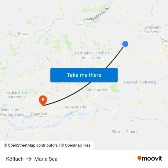 Köflach to Maria Saal map