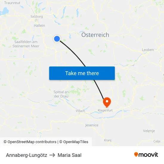 Annaberg-Lungötz to Maria Saal map