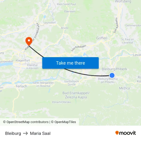 Bleiburg to Maria Saal map