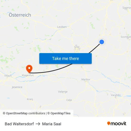 Bad Waltersdorf to Maria Saal map