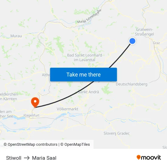 Stiwoll to Maria Saal map