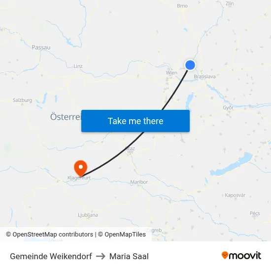 Gemeinde Weikendorf to Maria Saal map