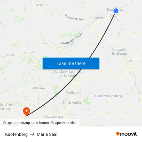 Kapfenberg to Maria Saal map