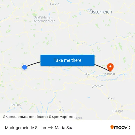 Marktgemeinde Sillian to Maria Saal map