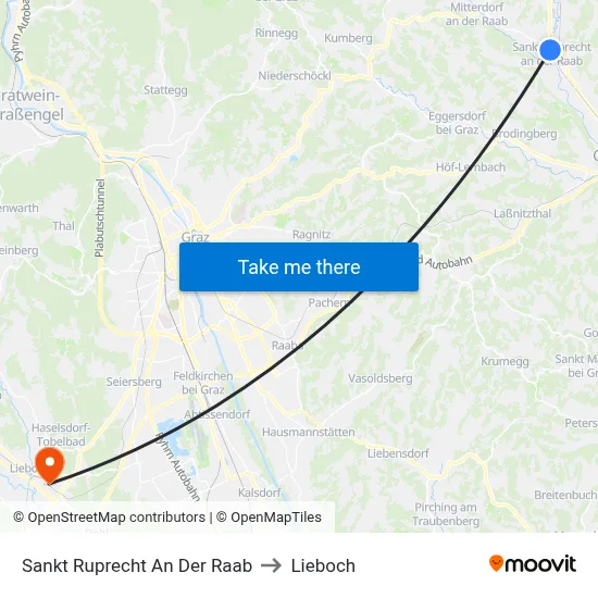 Sankt Ruprecht An Der Raab to Lieboch map